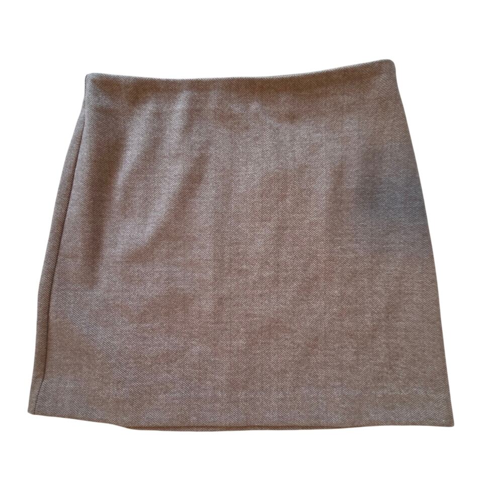 Ann Taylor Herringbone Mini Skirt NWT Size 12 Beige Tan Career